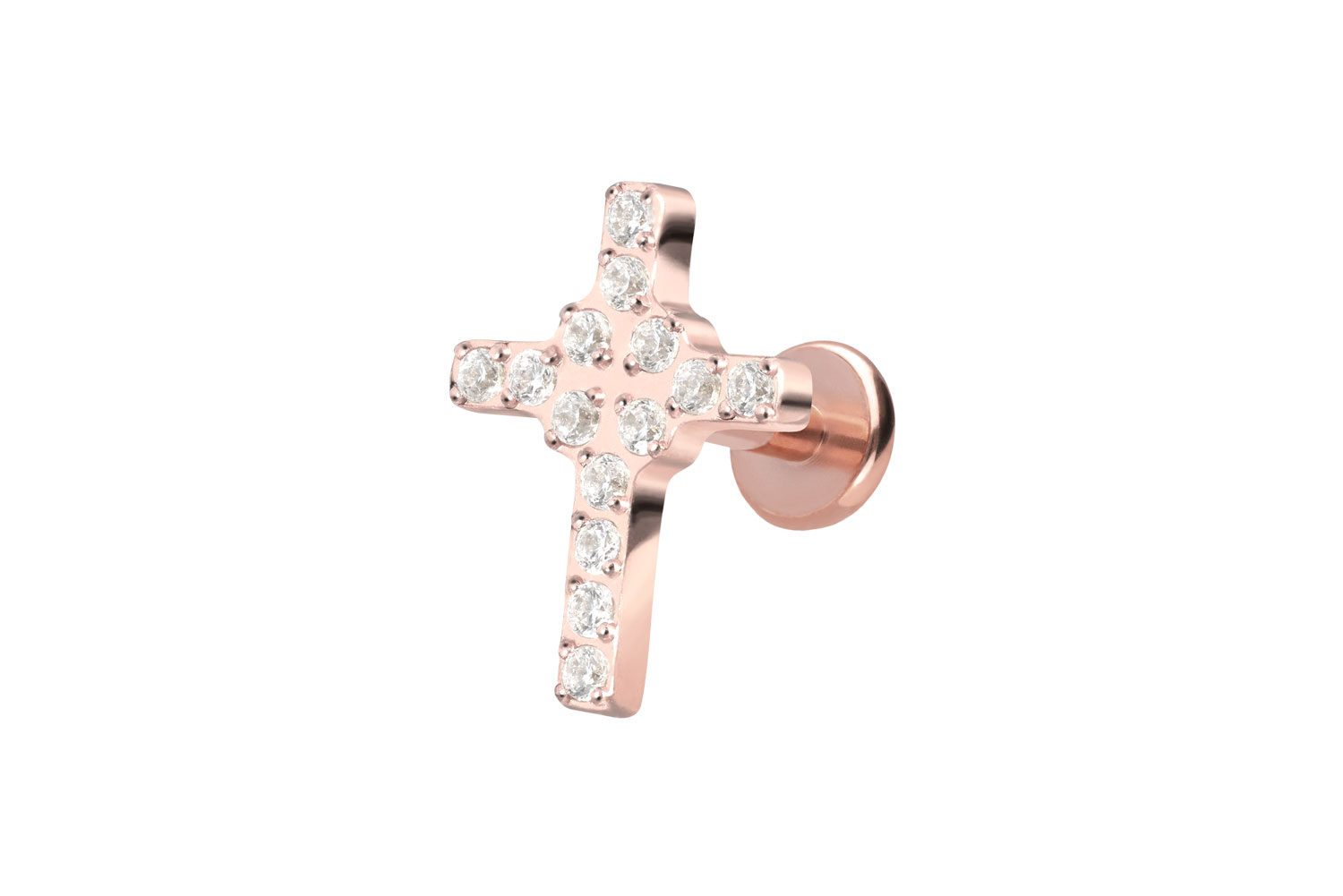 Titan Labret Piercing mit Push Fit KRISTALLKREUZ